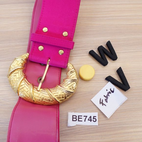 VINTAGE‎ Belt Womens XS Pink Fabric Cinch Waist Fashion Chunky Gold Buckle Y2K - Picture 11 of 11